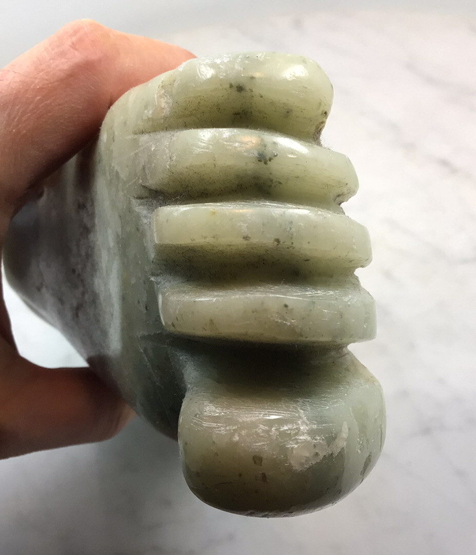 Vintage Heavy Green Stone Jade? Foot Sculpture Paperweight 8” long Rare