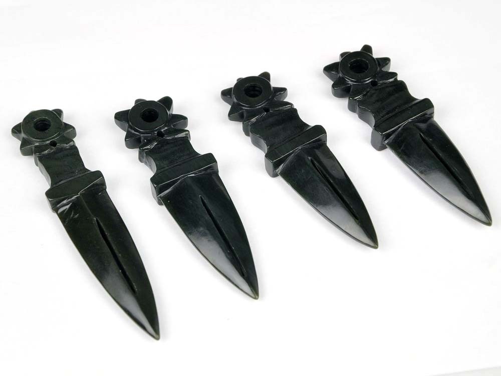 4pcs Natural Dark Green Nephrite Jade Spears Carving