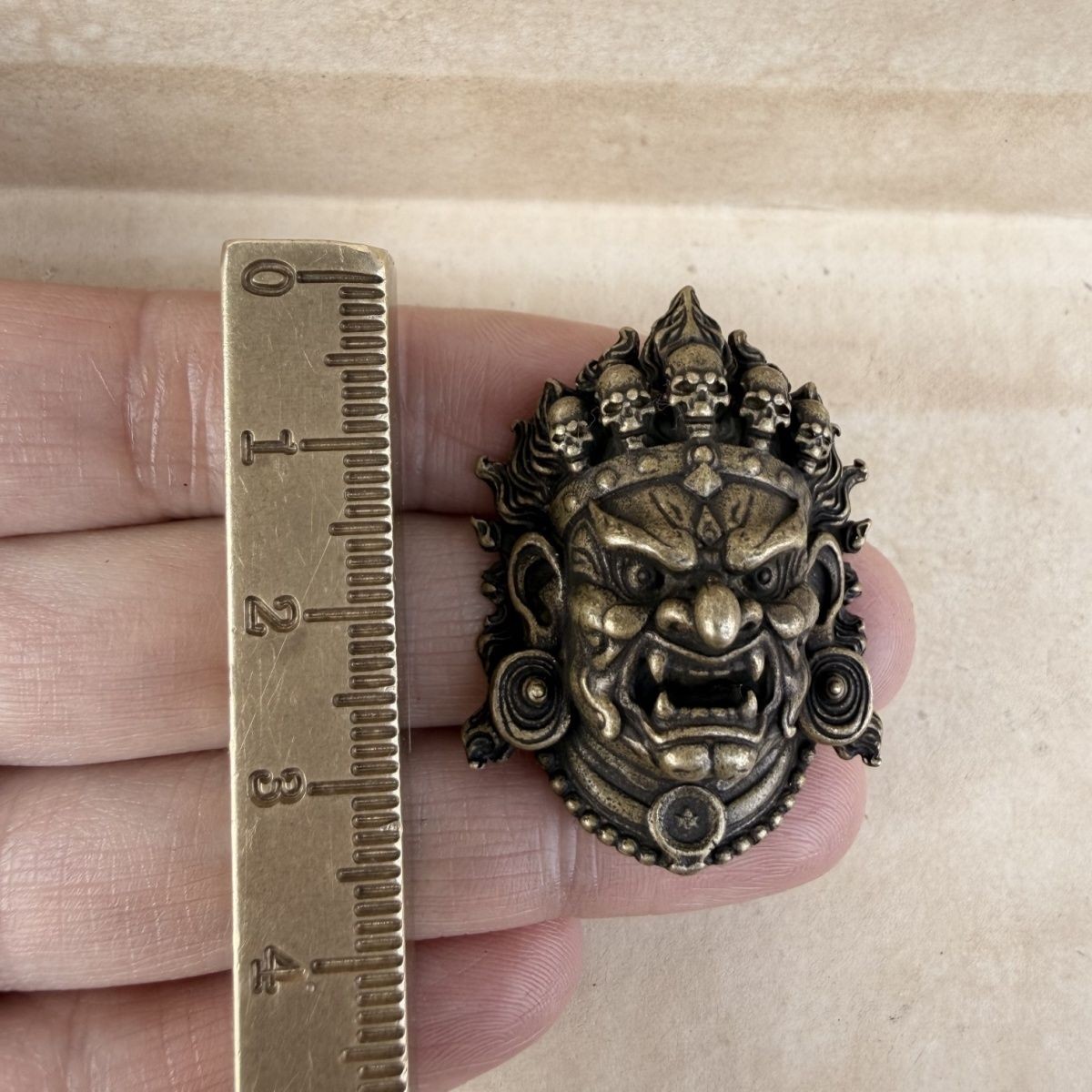 Tibetan Copper Mahakala Head Pendant Vintage Antique Style
