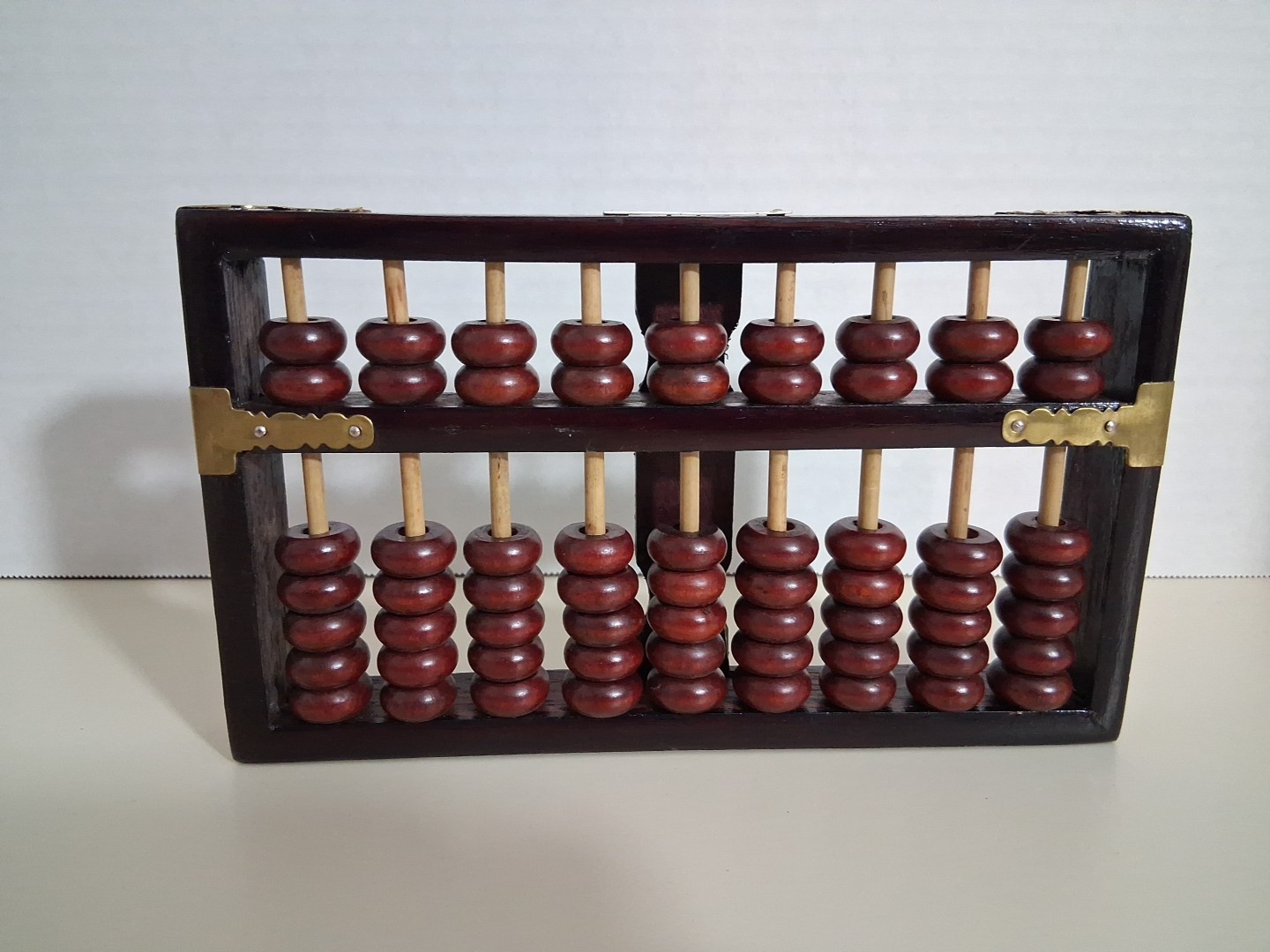 Vintage Wood And Brass Abacus 63 Beads on 9 Rods Dongfeng Abacus Factory