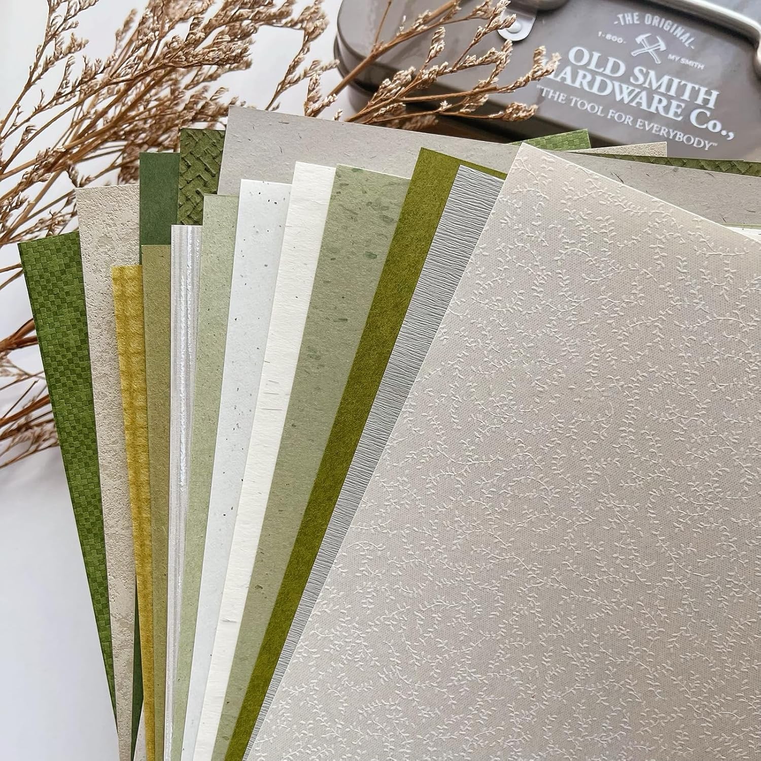 15 Sheets Textured Scrapbook Paper Assorted Set – Mixed Special Forest Green