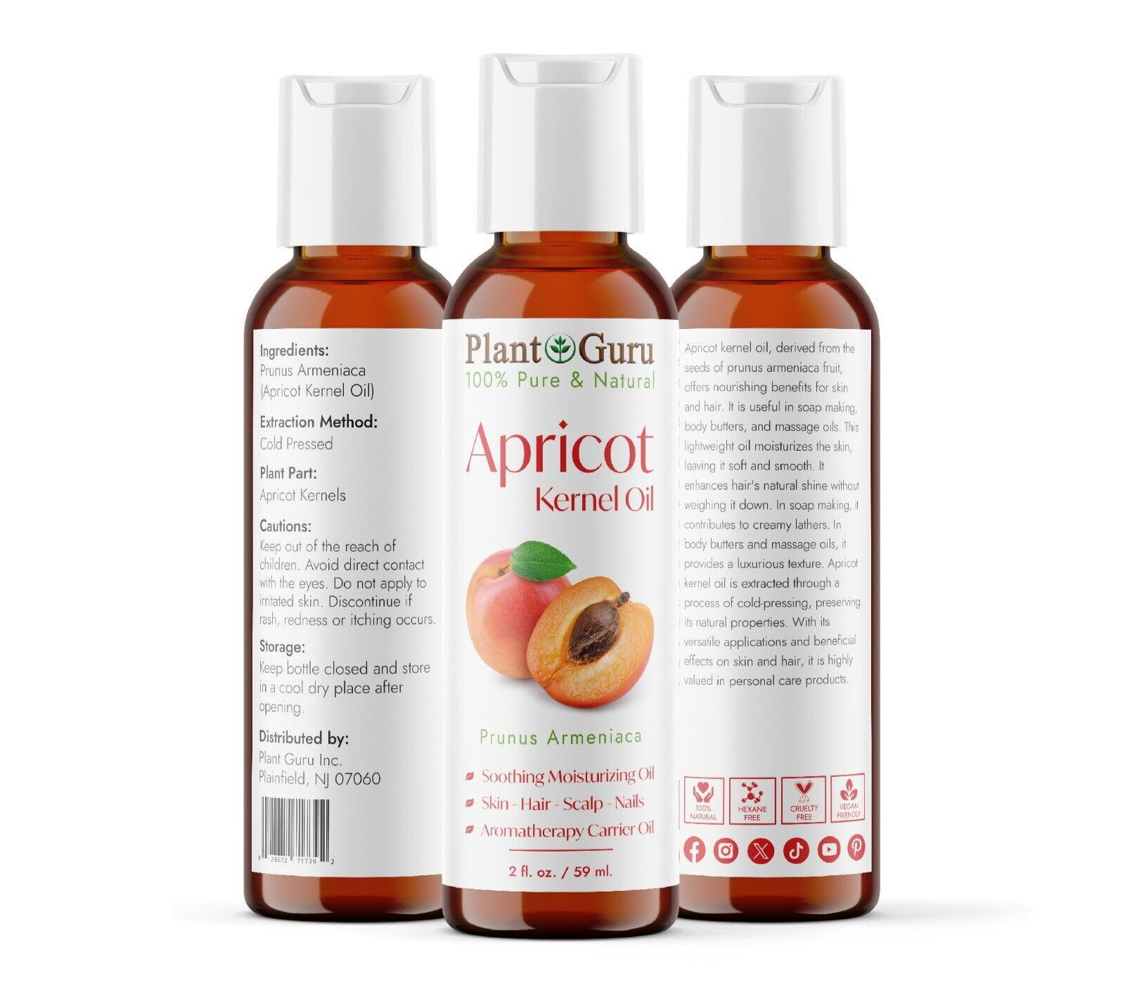 Apricot Kernel Oil 2 oz. 100% Pure Natural Carrier For Skin, Hair, Face, Massage