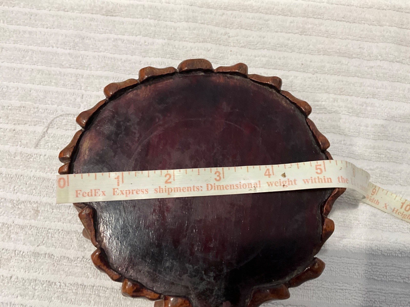 older carved lotus solid Wood Display pedestal stand base vase figurine plant 7”