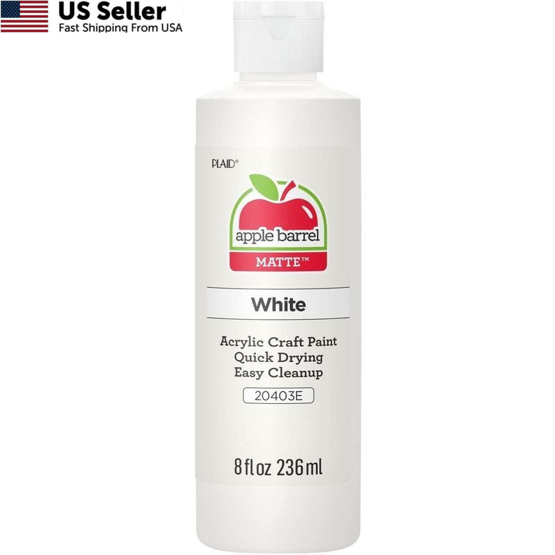 Acrylic Paint 8 Ounce Assorted Colors 20403 White Single Bottle Matte Finish USA