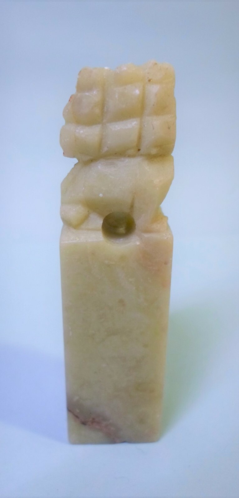Vintage CARVED STONE CHOP with FOO DOG / LION TOP Small 2.25″ Size Unmarked Seal