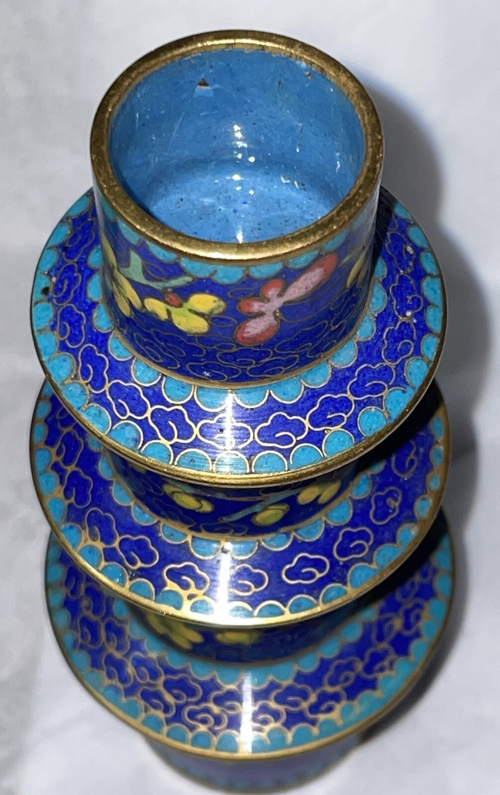 Vintage Chinese Cloisonné 4 Stacking Trinket Jars Or Cups ? Pagoda As-Is No Top