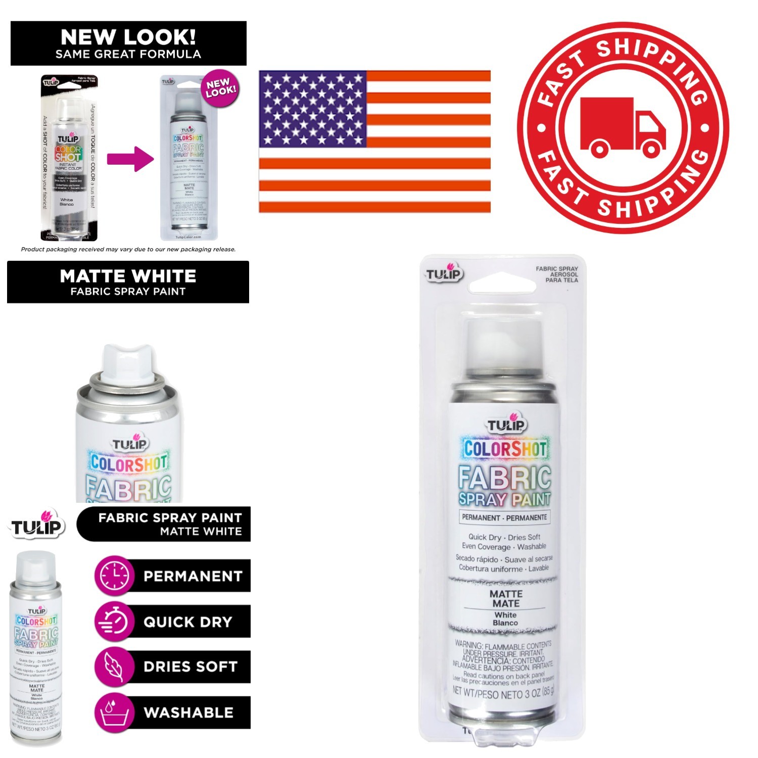 Interior Spray Fabric Paint 3oz White Easy Application for Colorful Designs