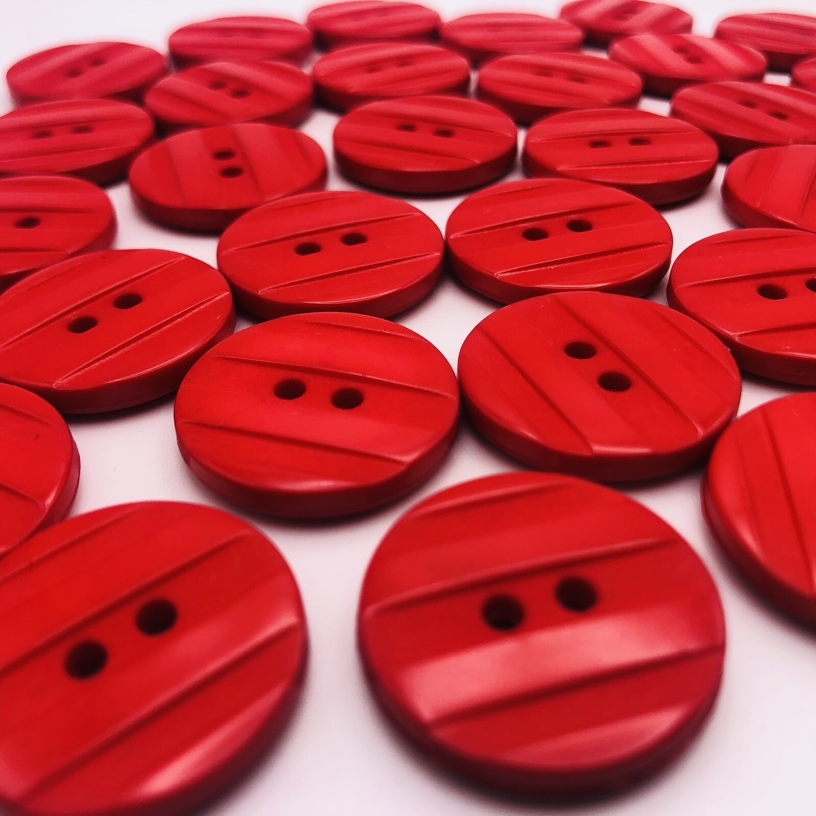 Vtg Red w/ 4 Thick Parallel Lines Round 2-hole Button 22mm Lot of 6 & 60 D816