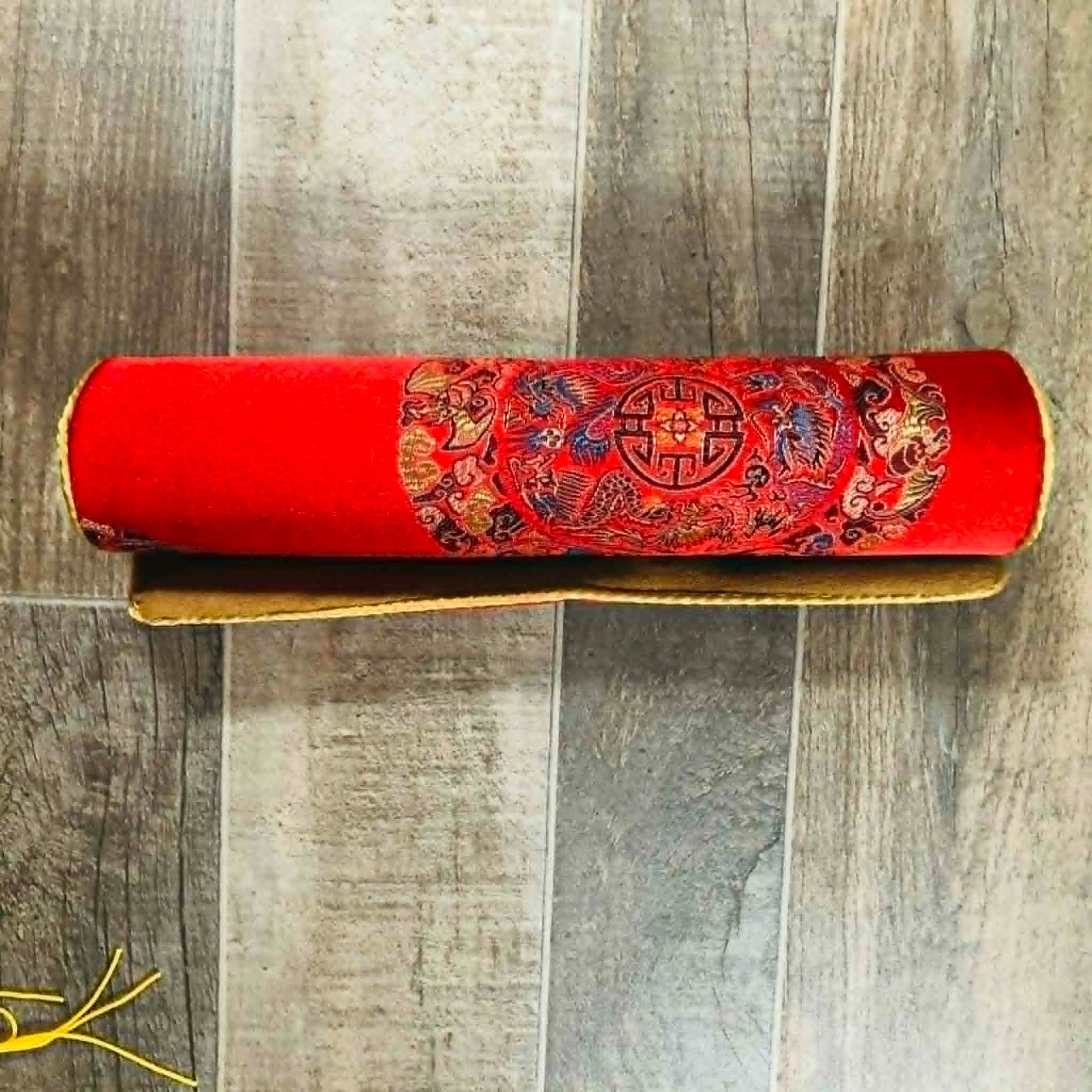Traditional Chinese Silk Brocade Gift Set – Red Gold Notebook Mat Boxed Vtg