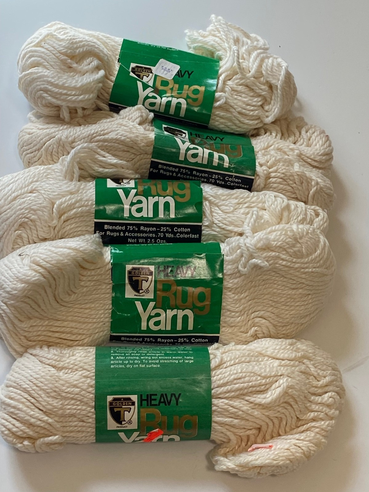 LOT/5 Golden T Products Heavy Duty RUG YARN Cotton Rayon blend WHITE super bulky