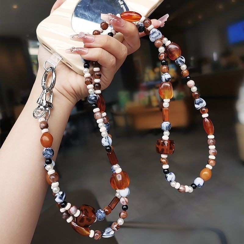 Retro Beaded Phone Chain Long Hanging Strap Universal Phone Accessory