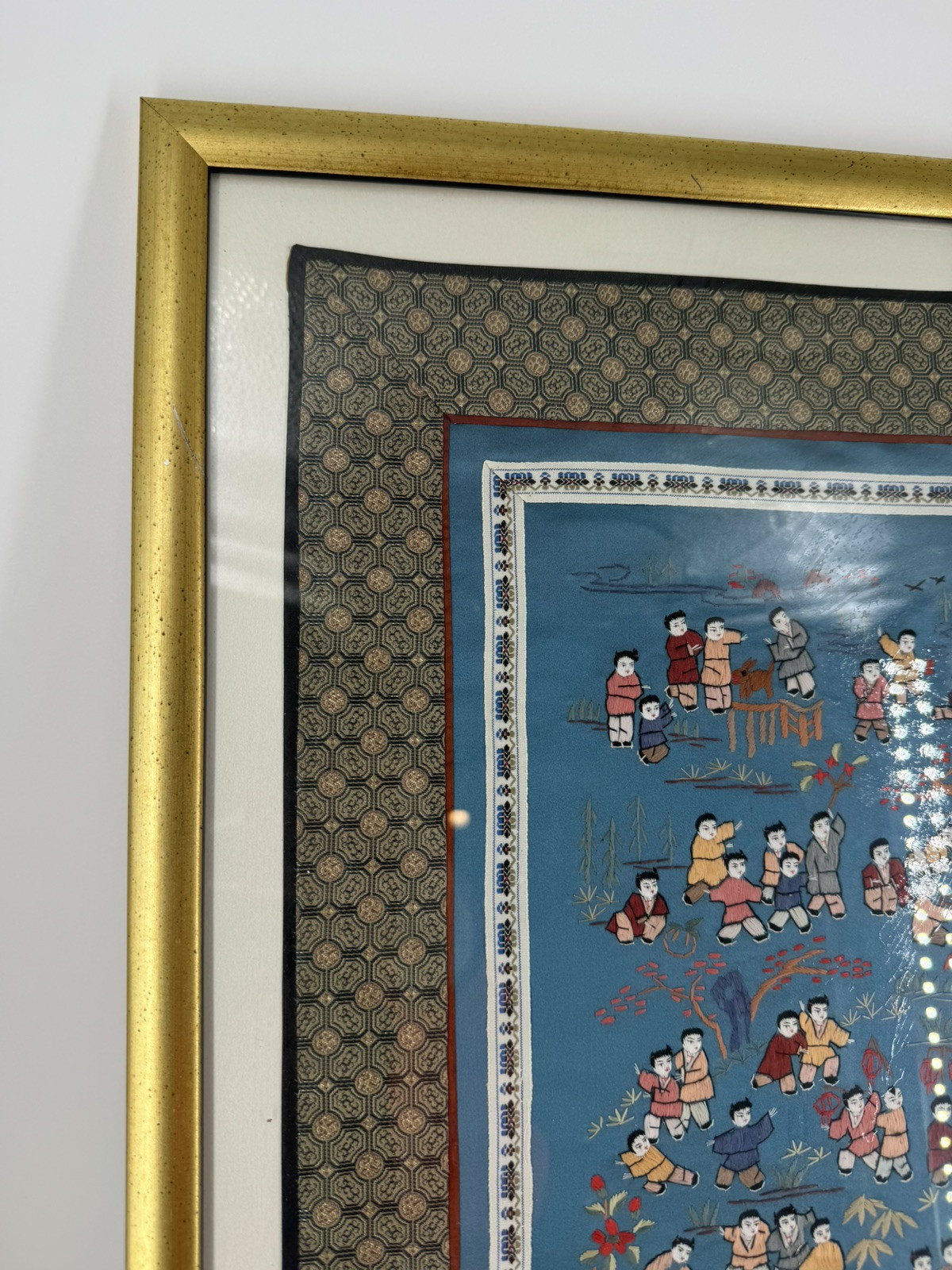 Chinese Silk Tapestry 100 Children At Play Embroidery Framed Art 16” x 29.5”
