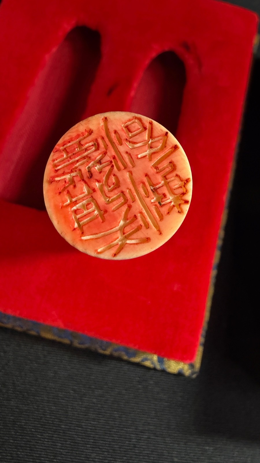 Vintage Pair of Chinese Chop Stamps Hand Carved Dragon & Rooster in Box