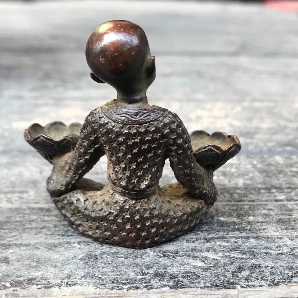 Pure Copper Incense Burner Ornaments Young Monk Holding Lotus Candlestick Stove