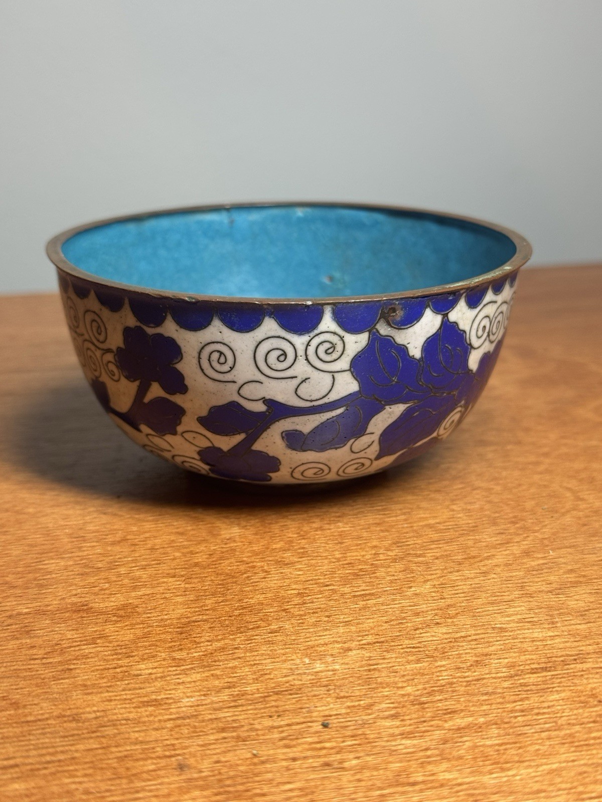 Antique Chinese Cloisonne Bowl Dragons enamel on copper