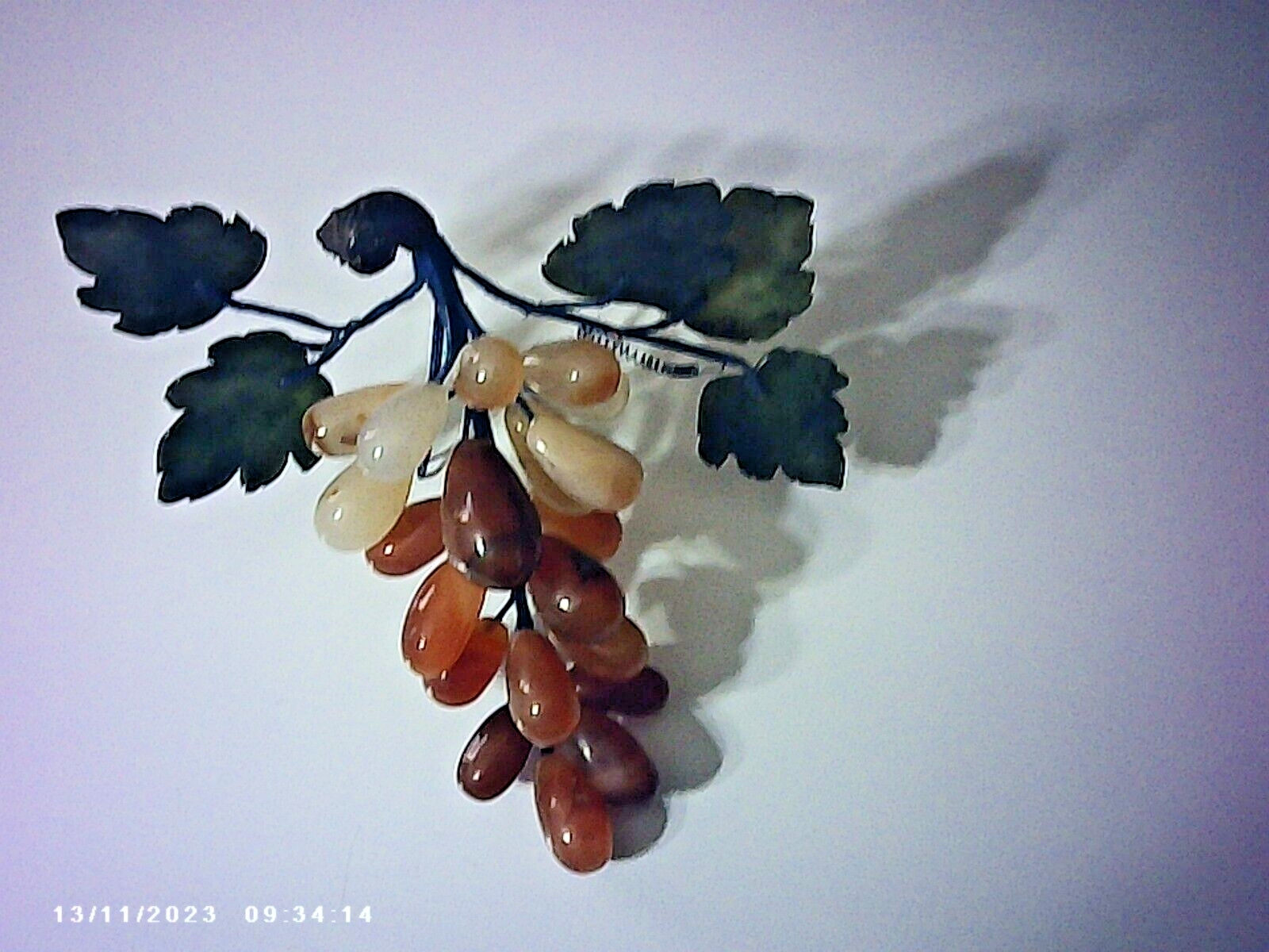 Vintage Chinese Carnelian Grapes with Leaves 1960’s