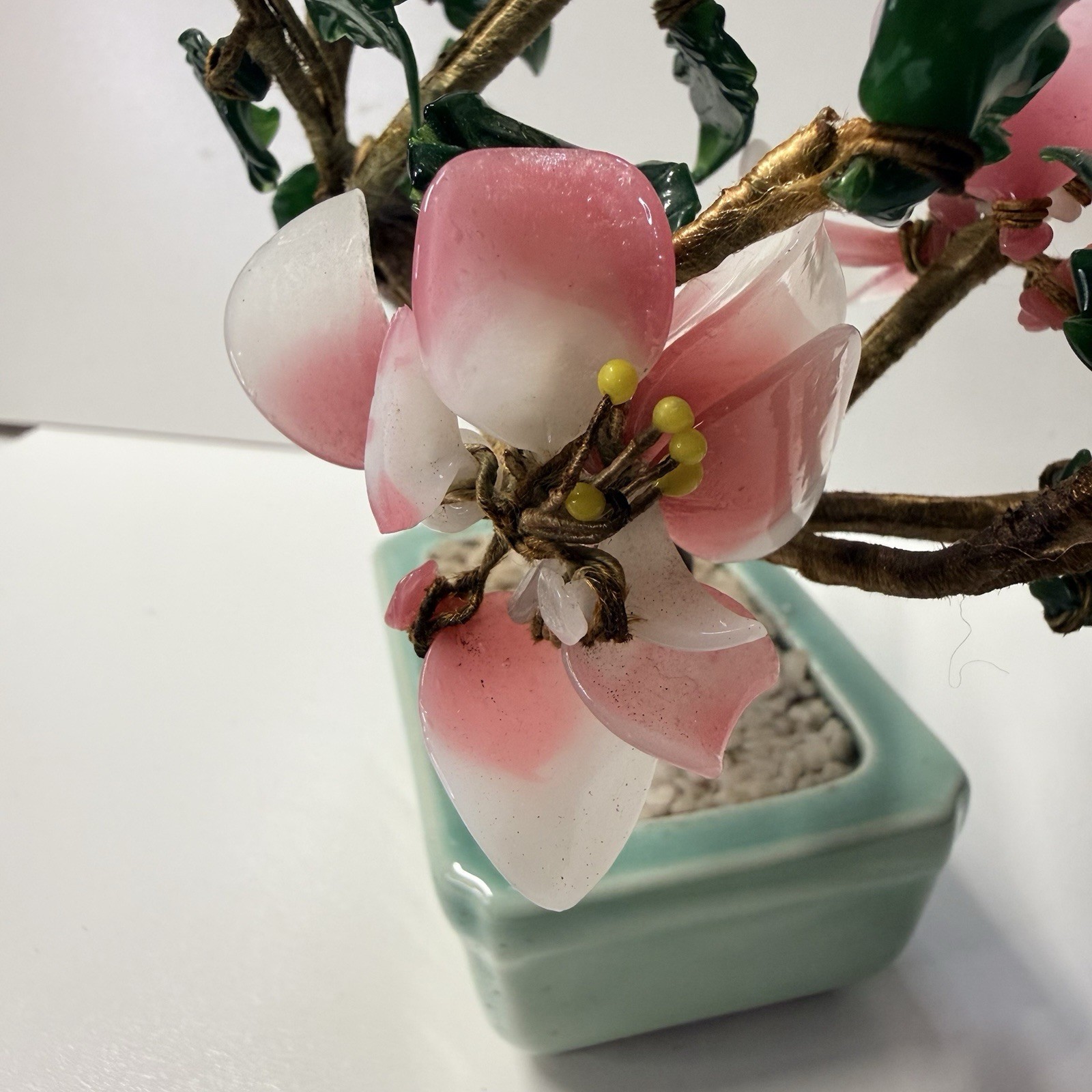 Vintage 1980’s Glass Jade Cherry Blossom Bonsai Tree