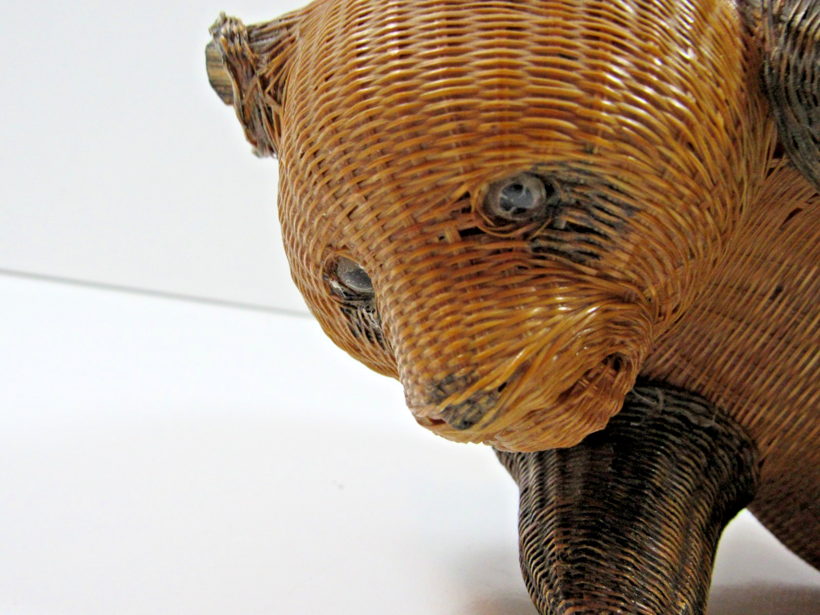 Vintage Antique Woven Rattan Wicker Panda Bear Shanghai Handcrafted