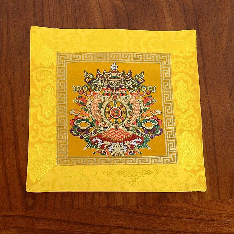 Tibetan Eight Auspicious Brocade Cloth Mat 50x50cm Buddhist Altar Decor