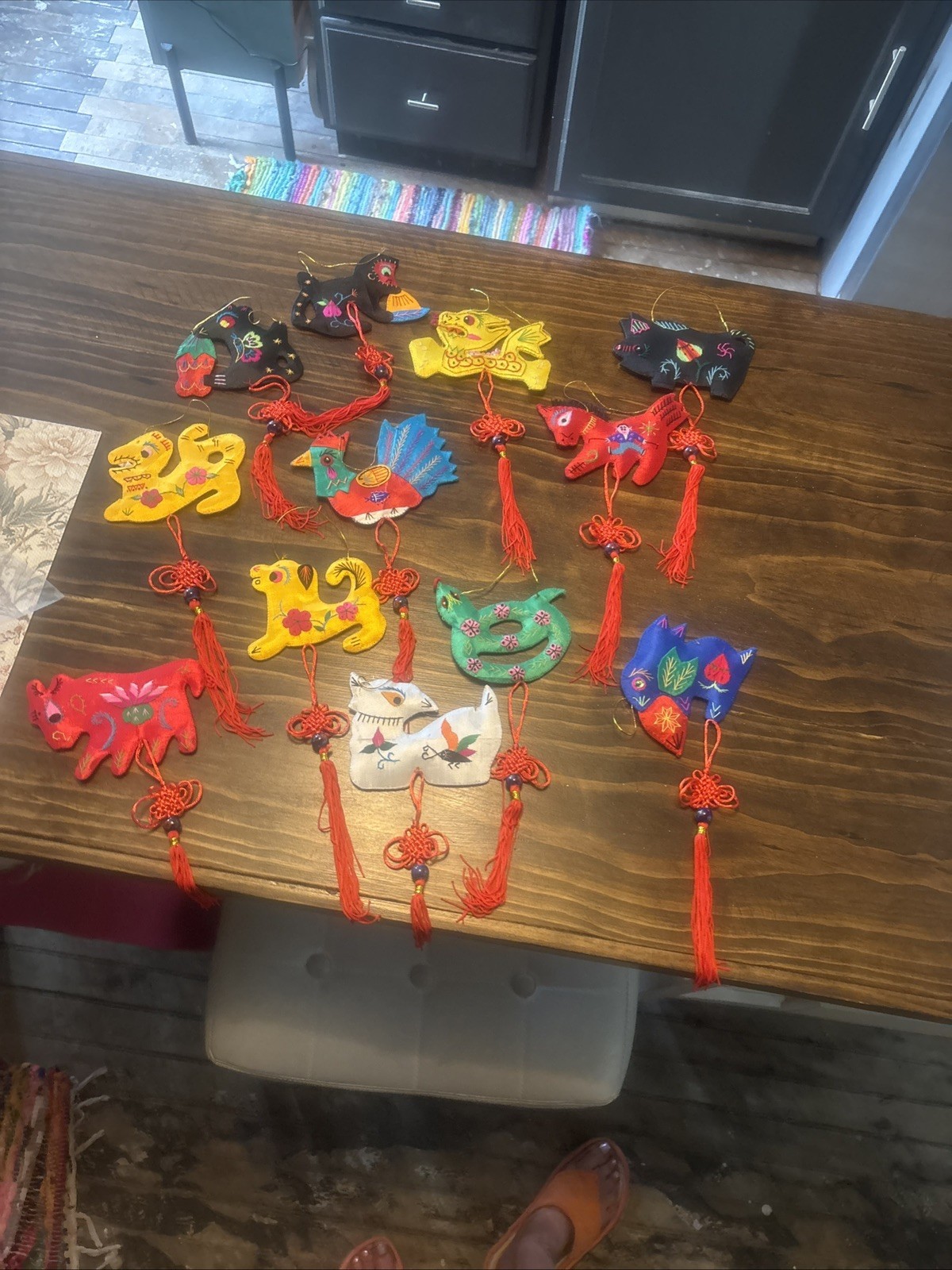 12 Handmade Chinese Embroidered Silk Animal Ornaments