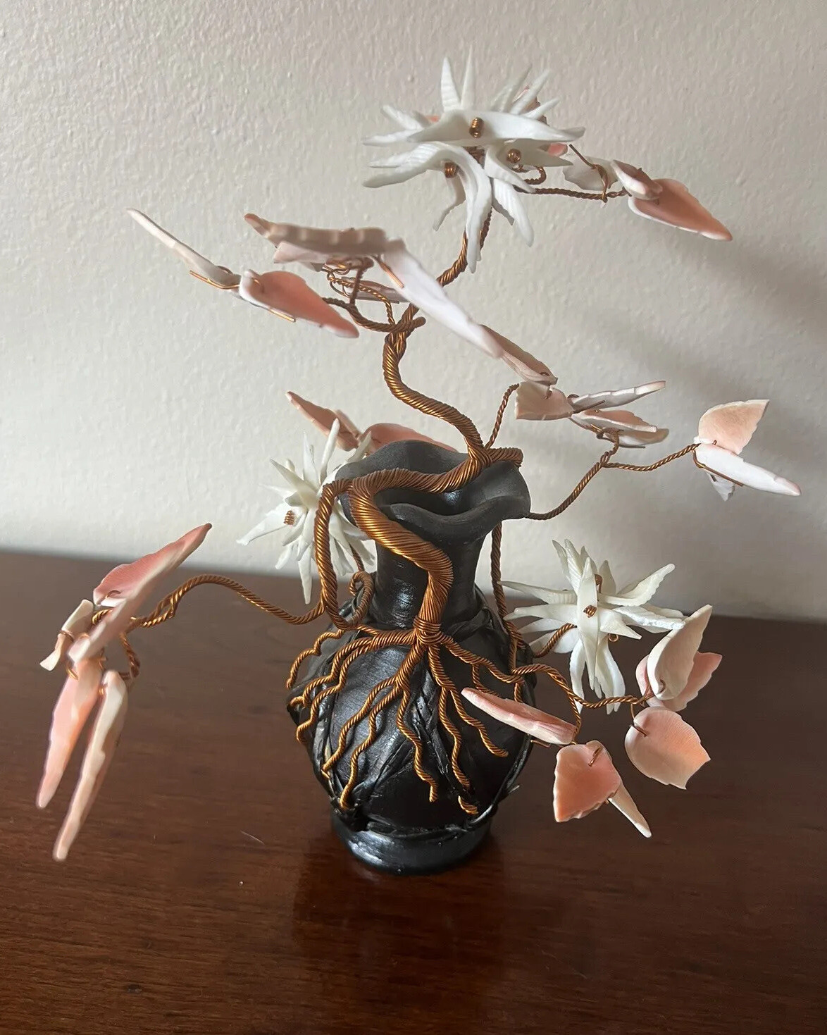 Coral Shells Bonsai Ming Tree of life Wire Wraped Hand made japan 1950’s 9” BB1