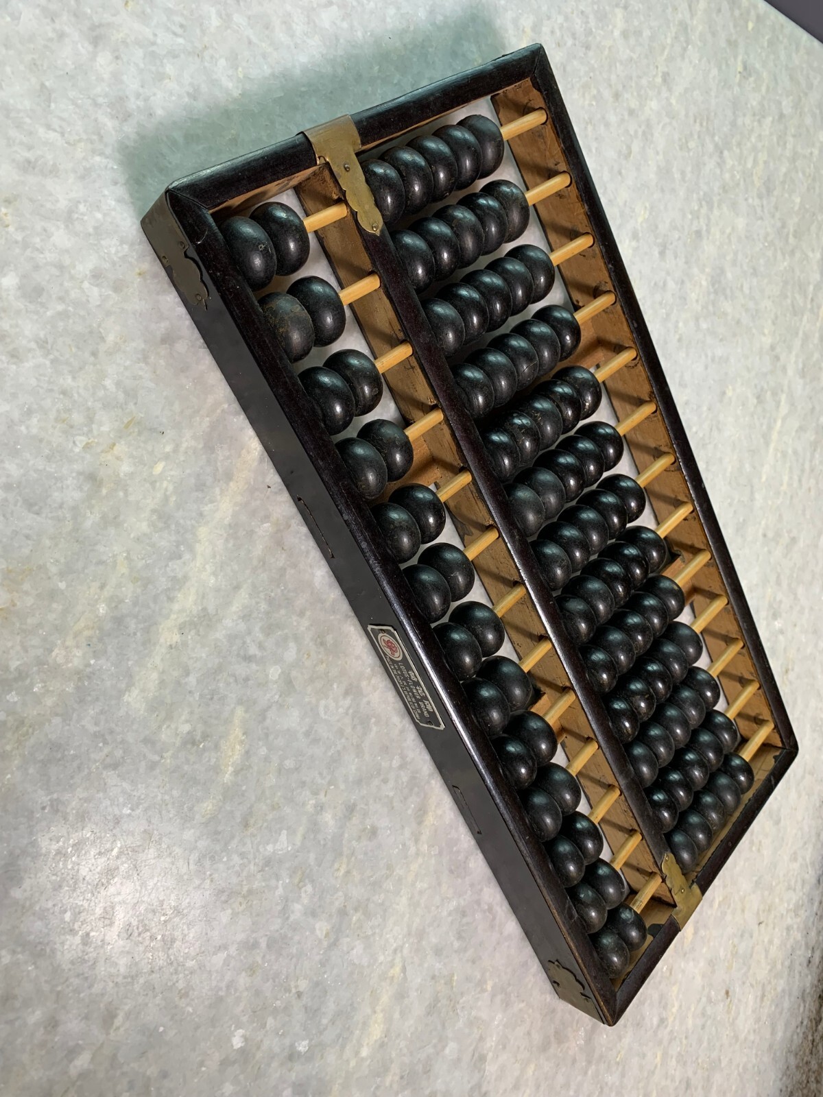 Antique Vintage Mid Century Lotus Flower Brand Wood Wooden Abacus Brass Accents!