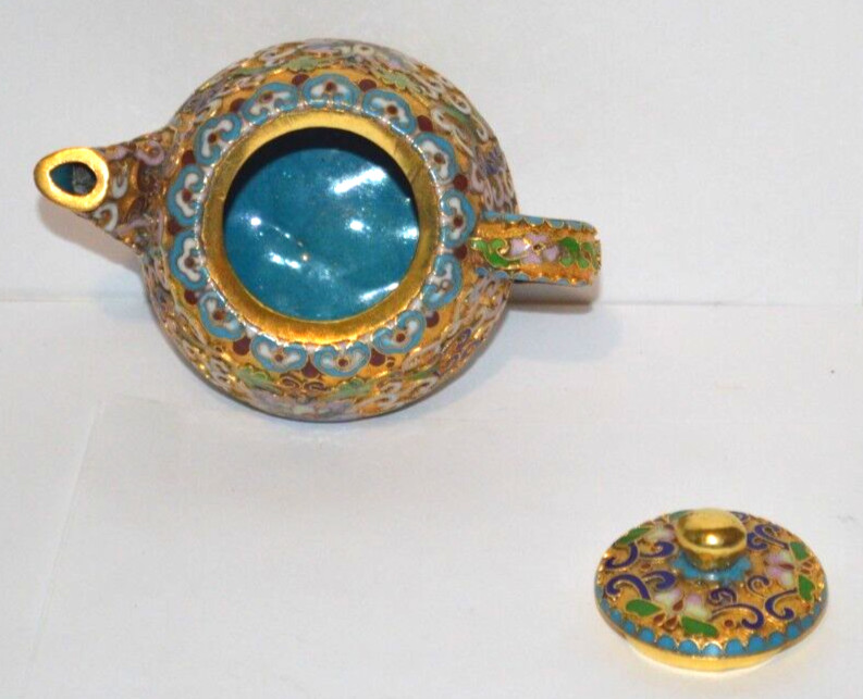 Vintage Brass Enamel Cloisonné miniature Teapot