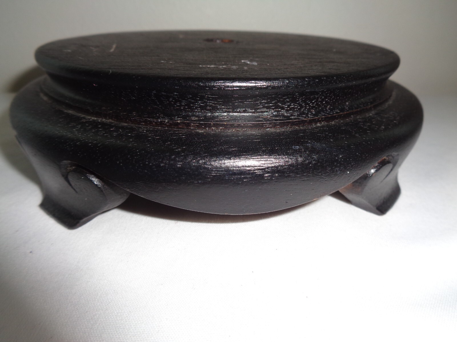 Vintage Black Chinese Carved Wood Footed Vase Lamp Stand Base 5″