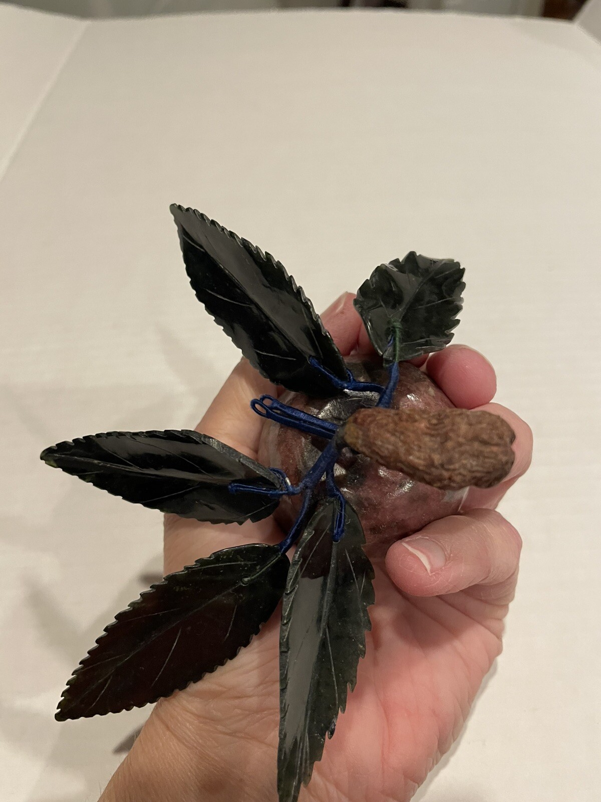 Vintage Asian Plum Heavy Stone Miniature Decorative Fruit Wood Stem 1950’s Rare