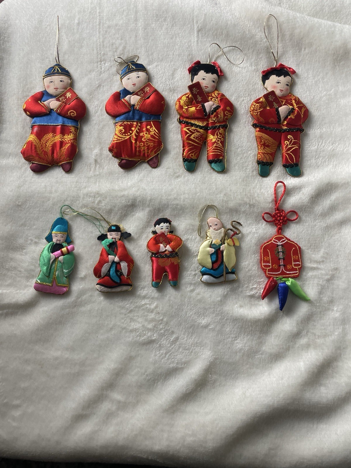 VTG Set of Nine Red Silk Chinese Ornaments