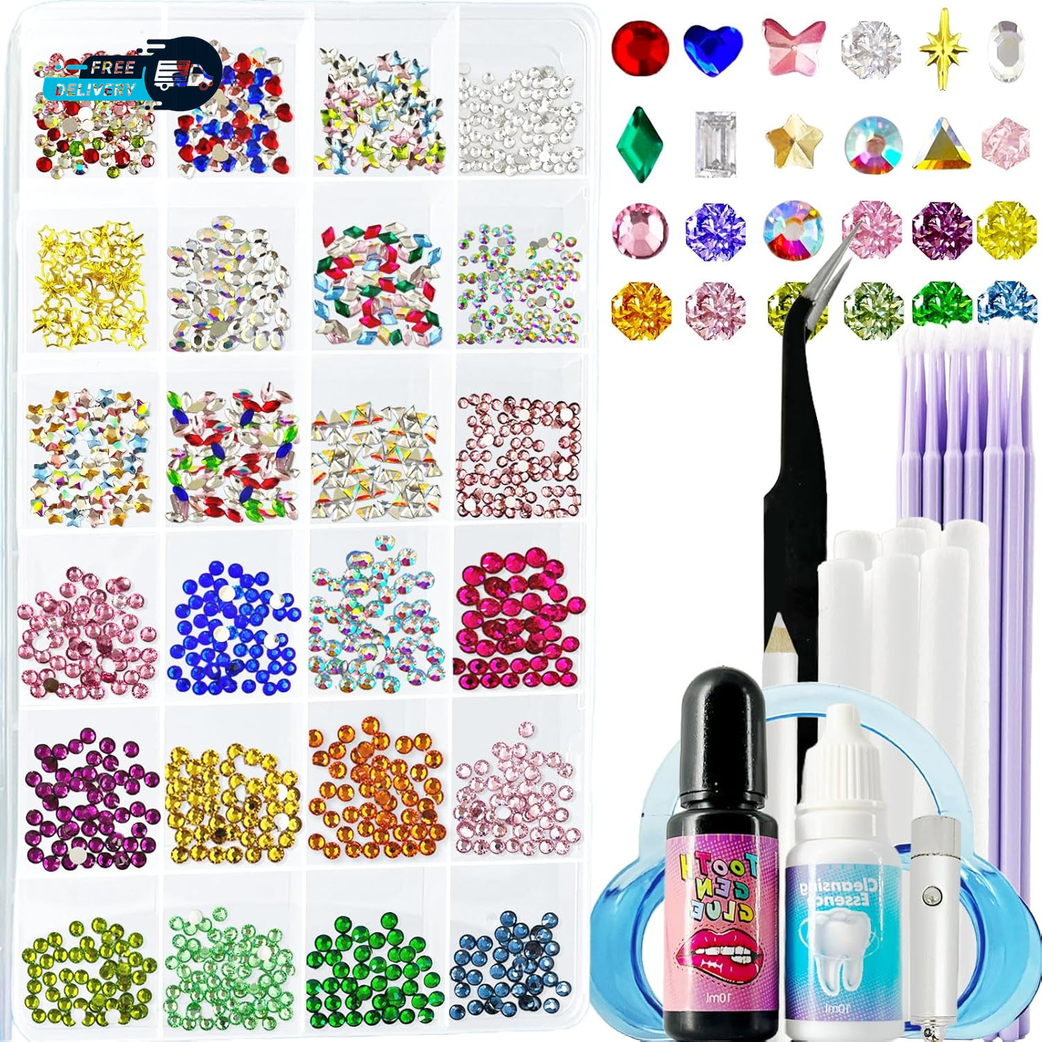 DIY Tooth Jewelry Kit 770 Crystals 12 Shapes Bedazzle Gems Teeth