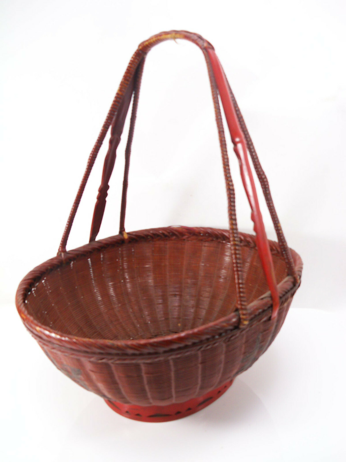 Vintage Large Chinese Red Basket Signed 1950