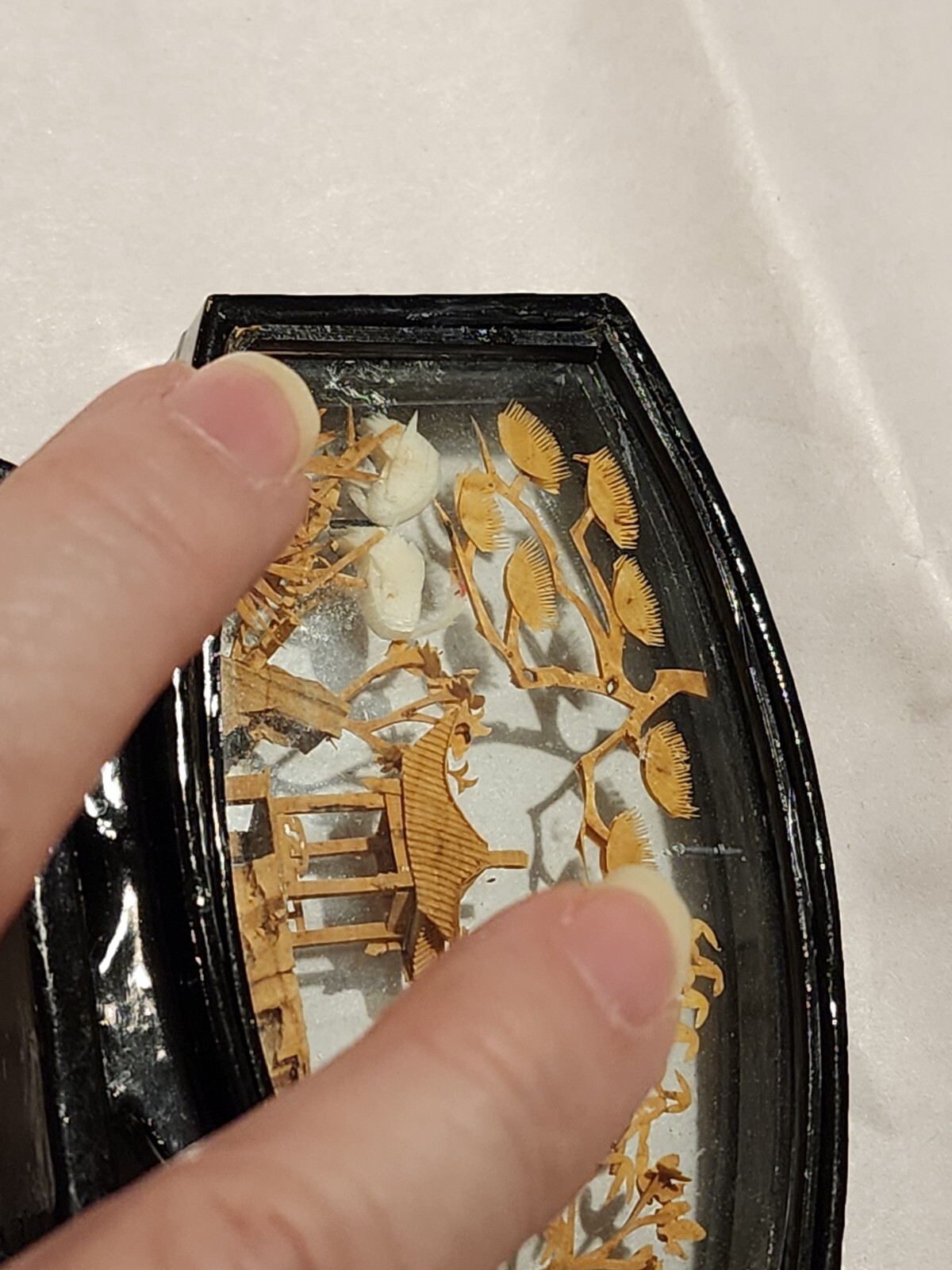 Chinese Cork 3D Carving Pagoda Cranes Diorama Lacquer Frames Lot of 3