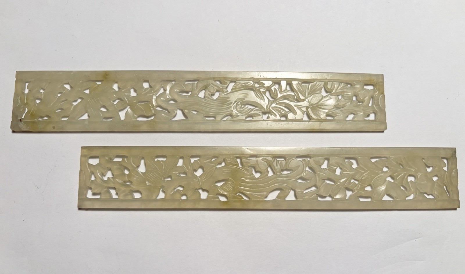 Two Antique Chinese Carved Nephrite Jade Matching Bird Panels Plaques 72g
