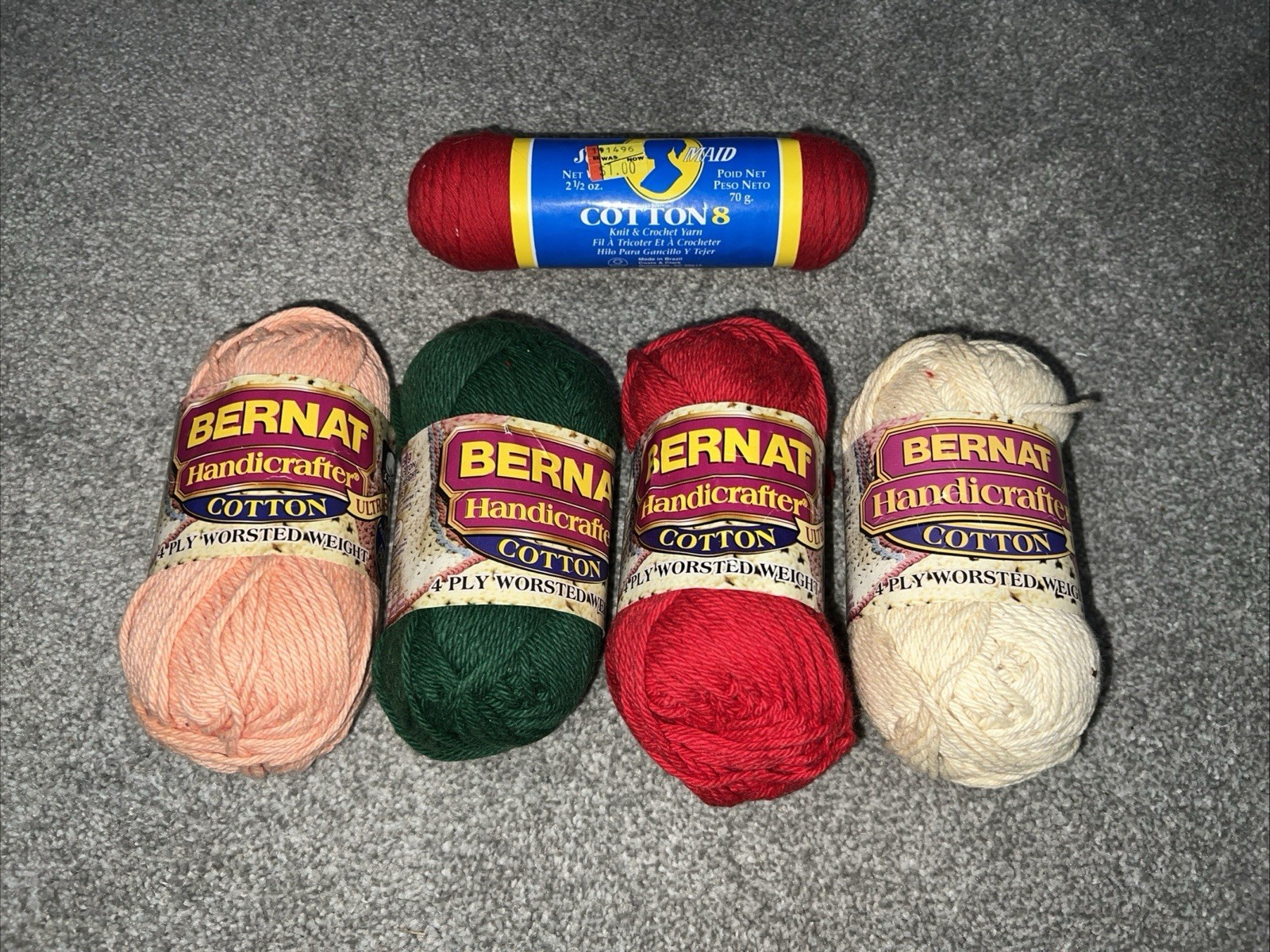 Lot of 5 All-Natural 100% Cotton Craft Yarns – Bernat & J&P Coats