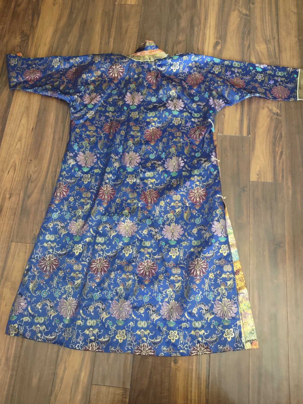 Chinese Qing Dynasty? Embroidered Silk Floral Robe Metallic Trim Reproduction?