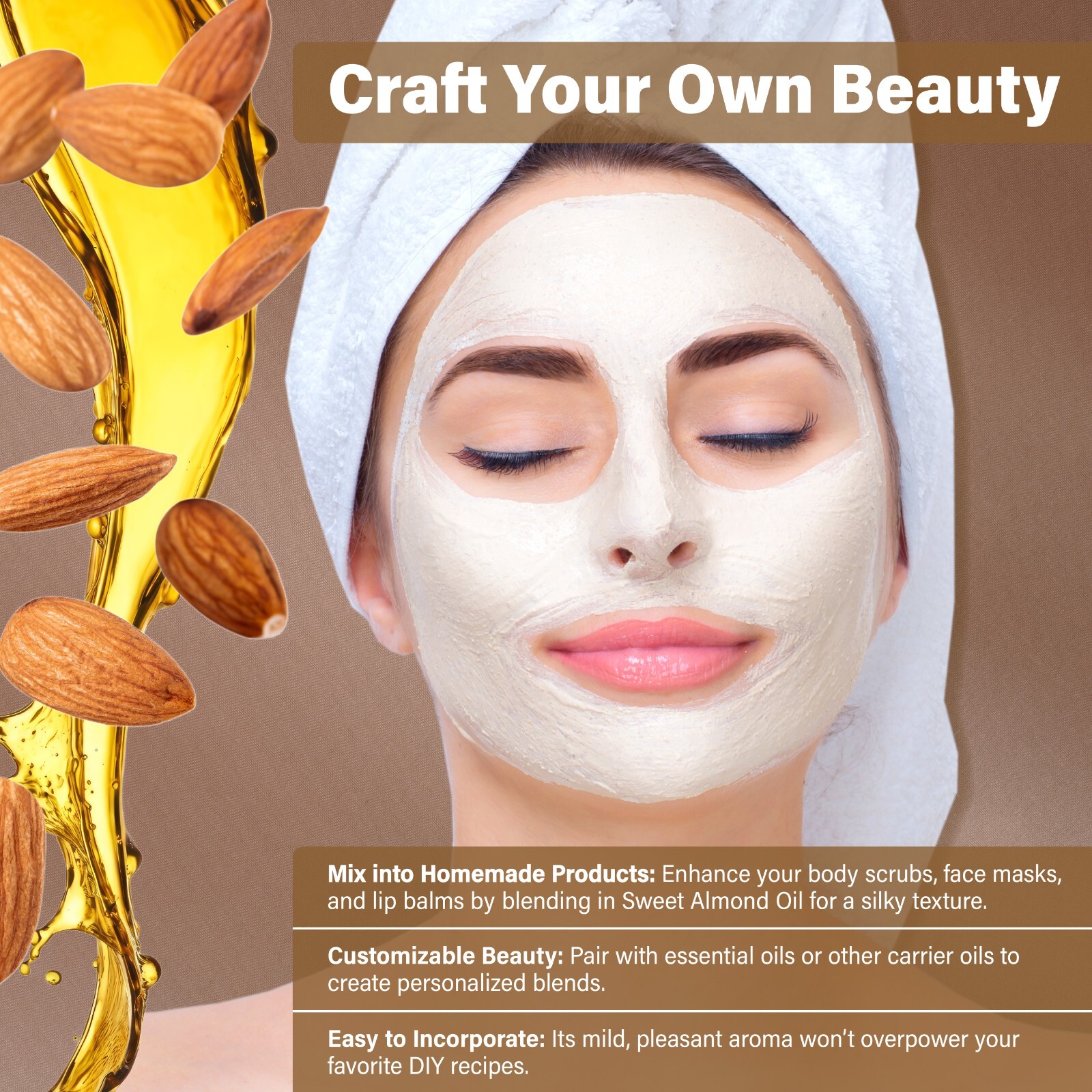 Sweet Almond Oil 16 oz 100% Pure Natural Carrier For Skin, Hair Growth, Face
