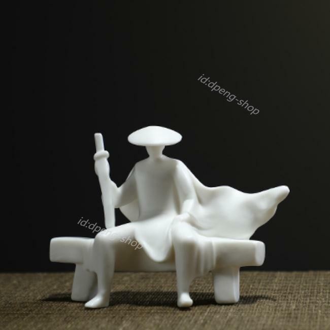 3.7″ Chinese White Porcelain Ceramics Swordsman Hero Figurine Statue Statues