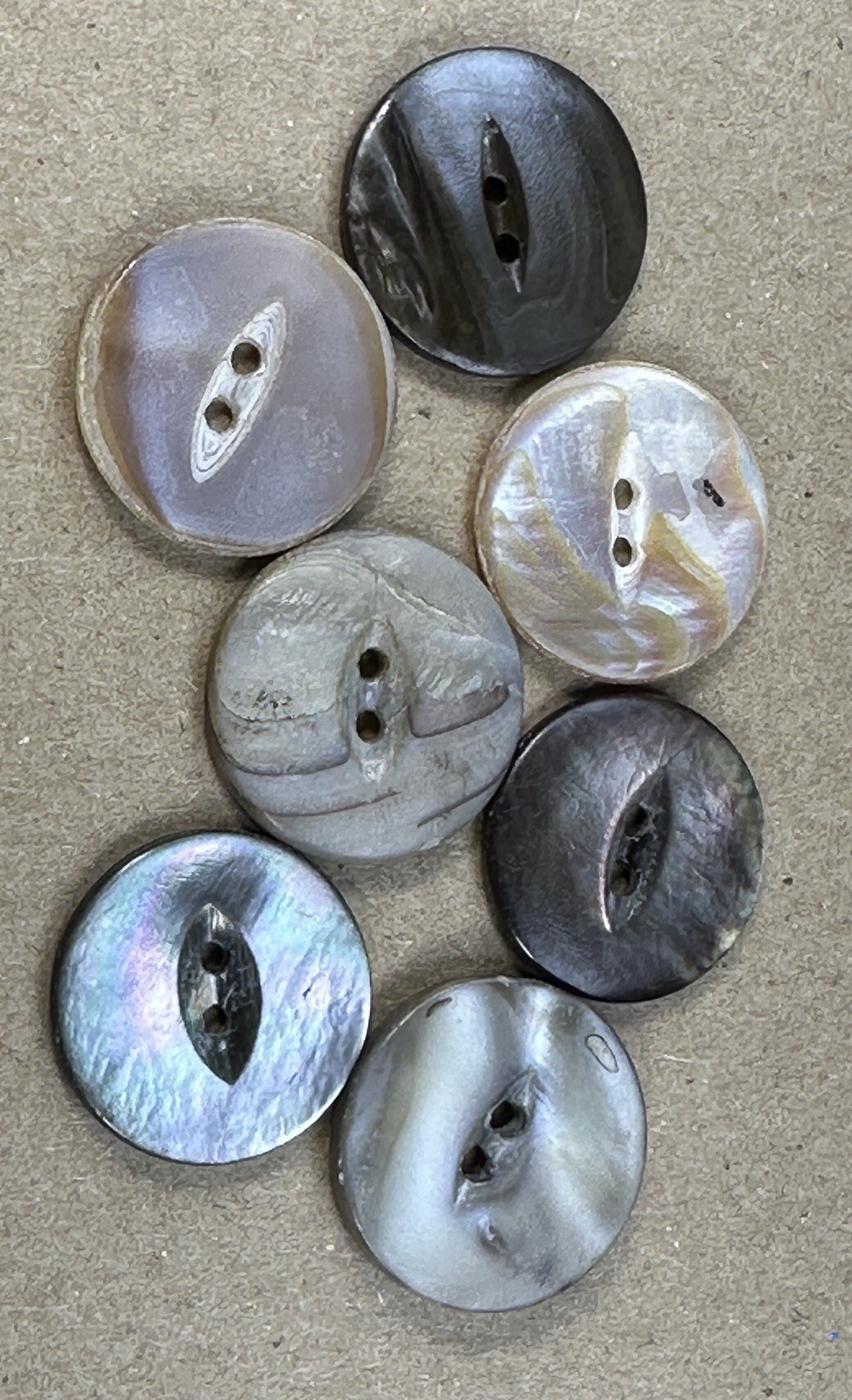 7 Vintage Mother of Pearl Shell Buttons 22mm Large 2 Hole Natural Iridescent