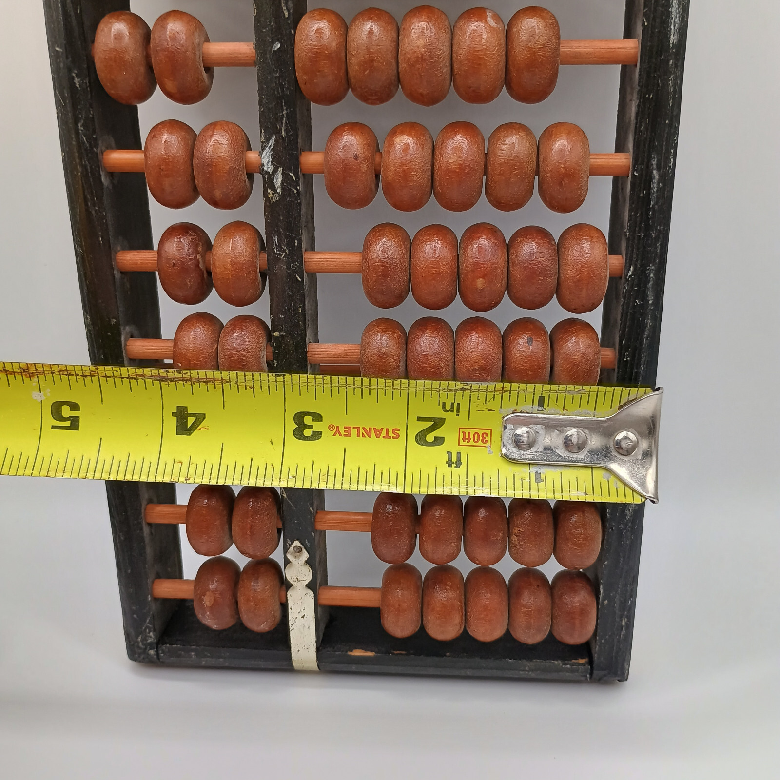 Vintage Chinese Calculator Asian Abacus Black Wood Metal Wooden Beads 10″ x 4.5″