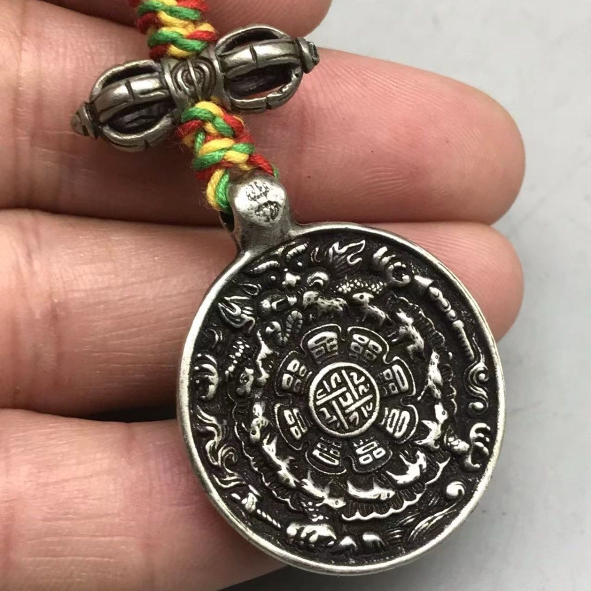 White Copper Tibetan Mahakala Back Vajra Charm Mala Necklace Jewelry Finding