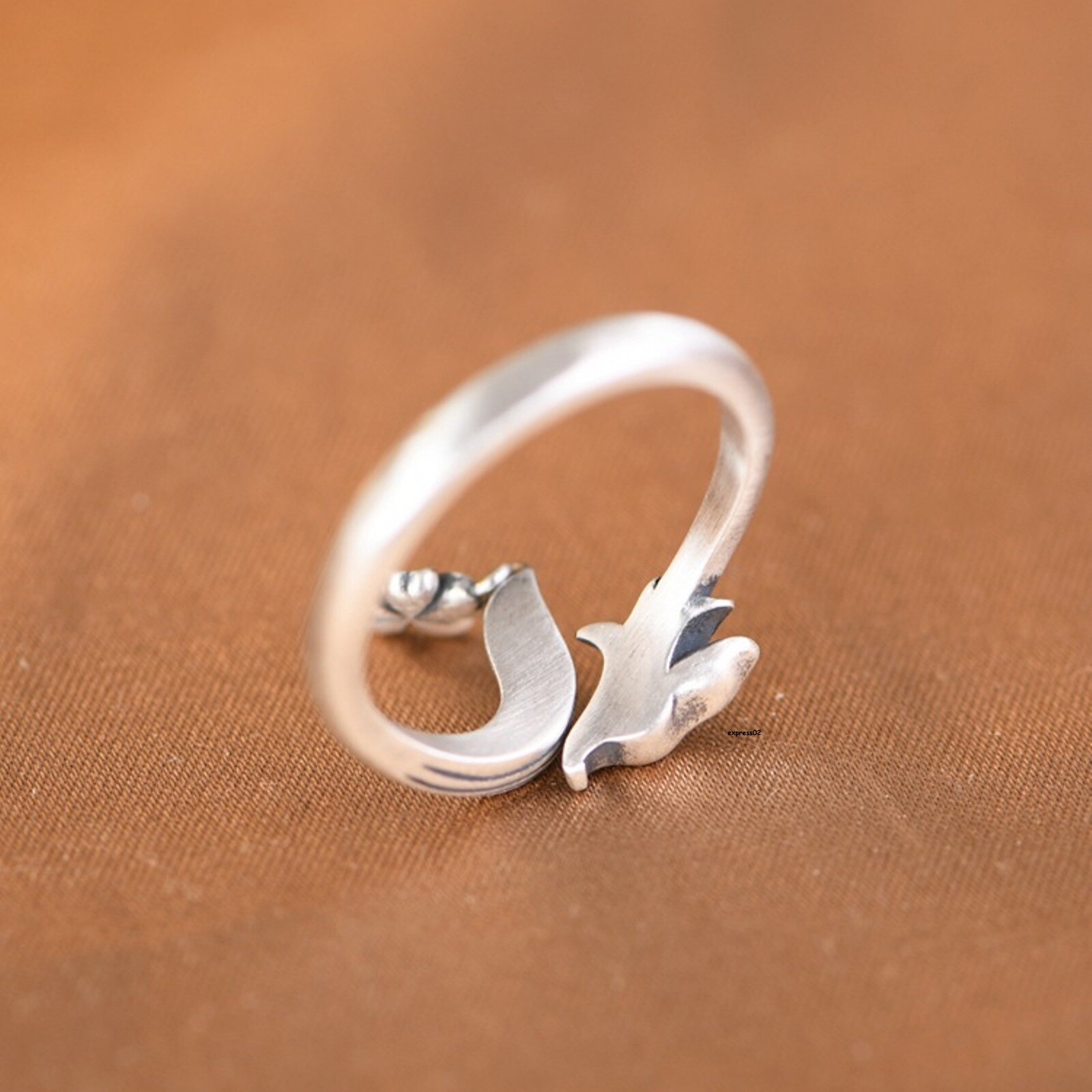 Retro Chinese Artistic and elegant Lucky Flower Fox Open Ring Women