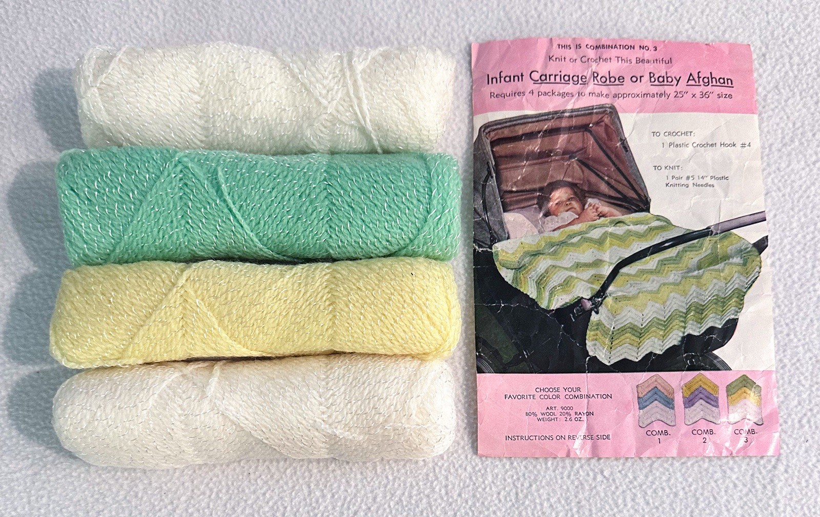 Vtg Crochet Knitting KIT Baby Carriage Robe Afghan Infant Illinois Yarn Co Yarn
