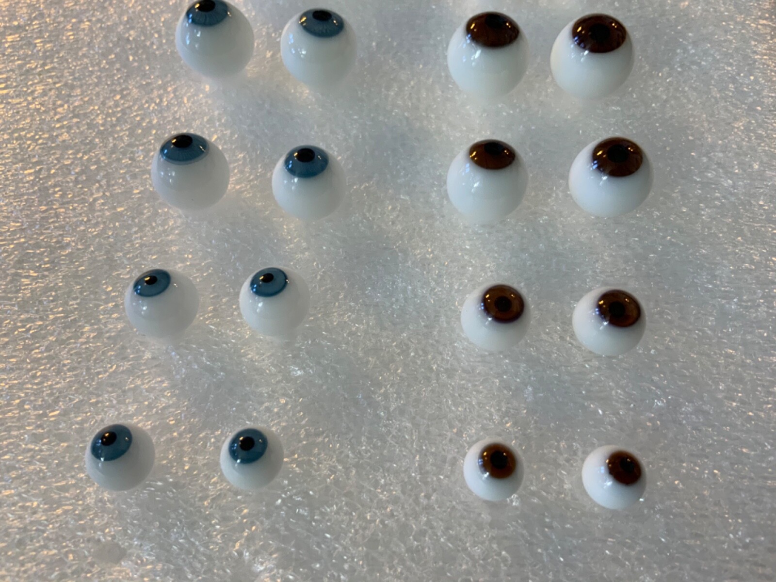 GLASS DOLL EYES, 8mm – 20mm, BLUE AND BROWN, MADE IN GERMANY