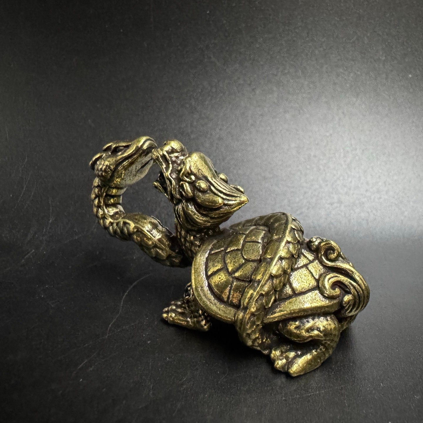 Brass Xuanwu Black Tortoise Statue Chinese Dragon Turtle Snake FengShui Ornament