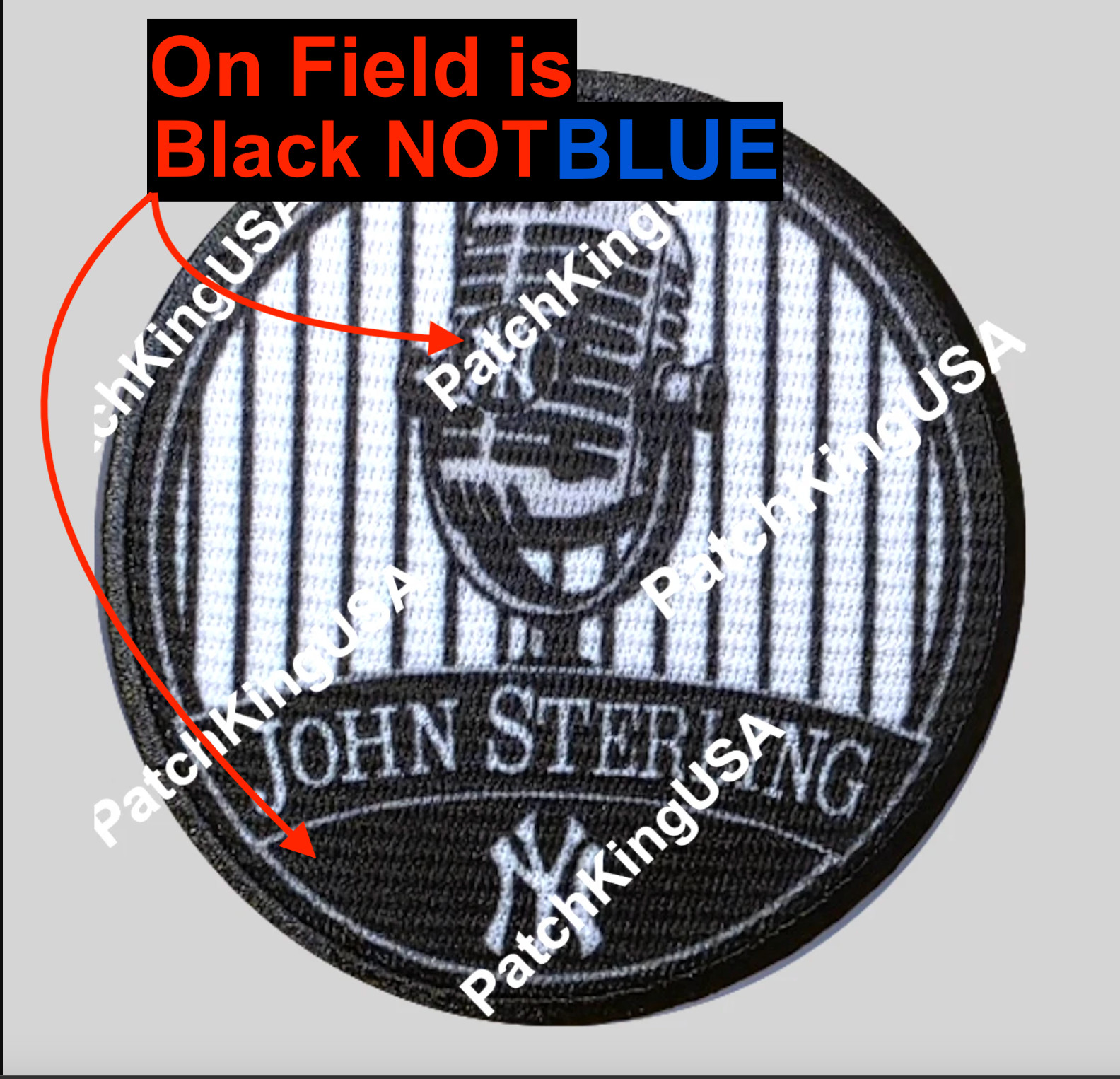 John Sterling Patch – On-Field Size – 3 inches – READ INSIDE 1st
