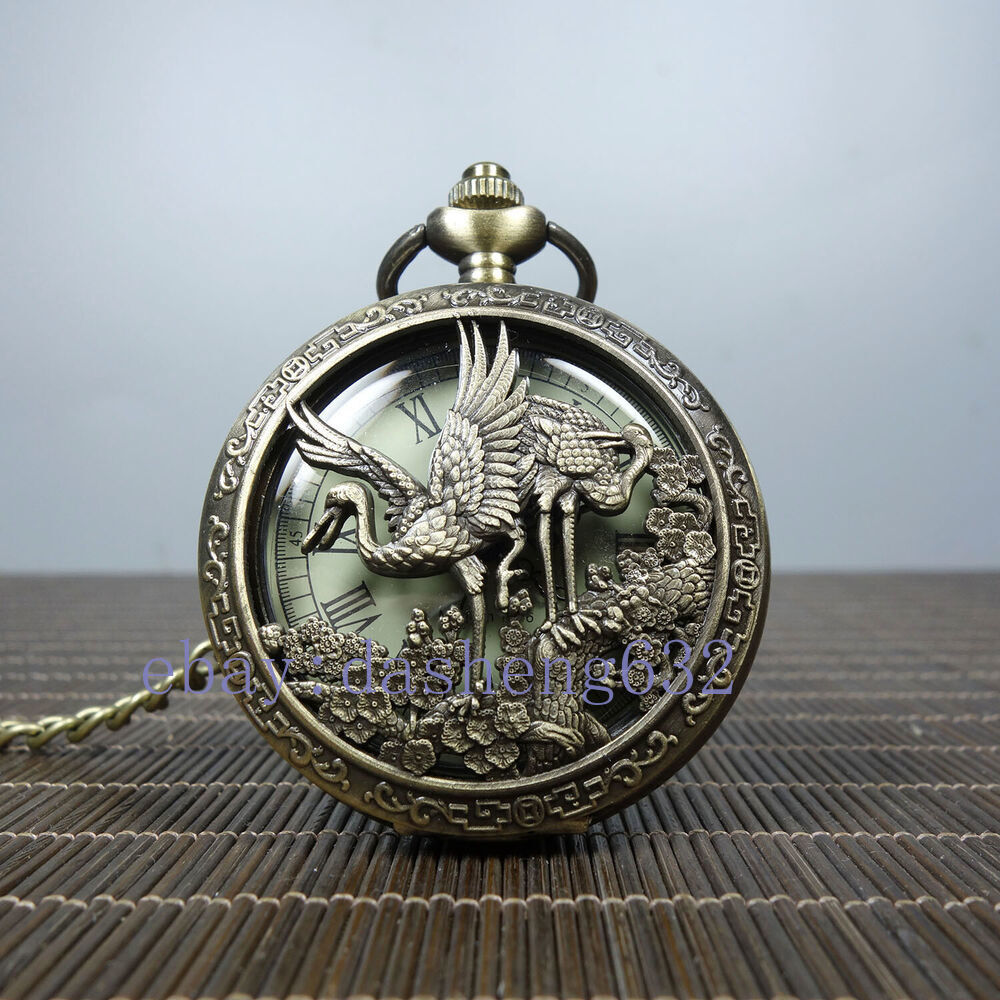 Mechanical Clock Horologe Alloy Crane Single Open Mechanical Pocket Watch