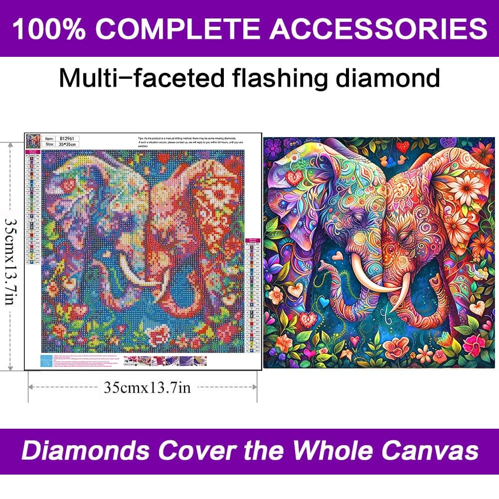 croshom Elephant Diamond Art Kits for AdultsDIY 5D Elephant Diamond Painting …