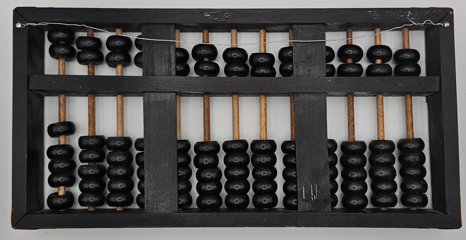Vintage Chinese Wood Brass Abacus Lotus Flower Brand 13 Rod 91 Bead Suanpan Wall
