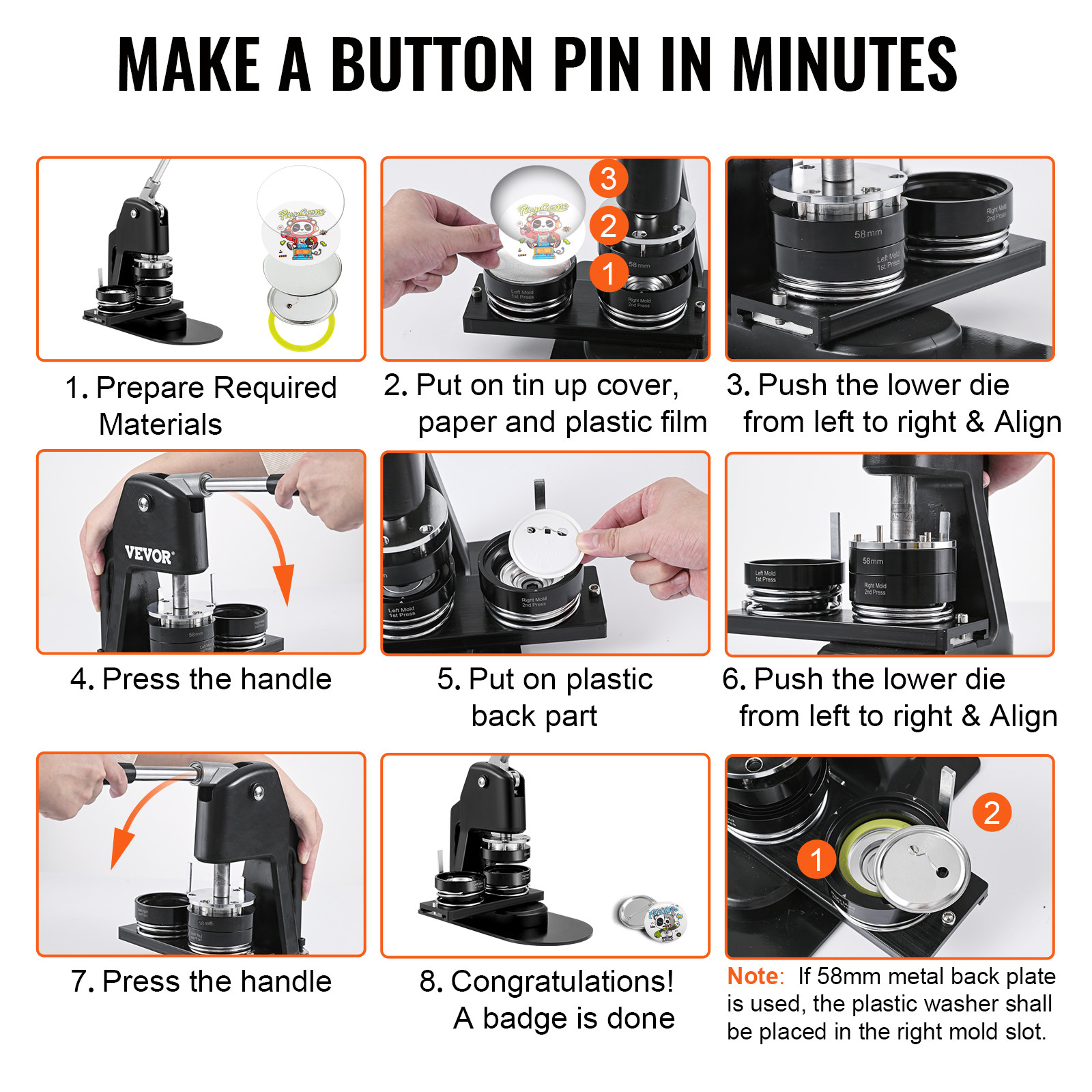 VEVOR Button Maker Machine Badge Pin Machine 1.25″+2.25″ 500Free Parts Press Kit